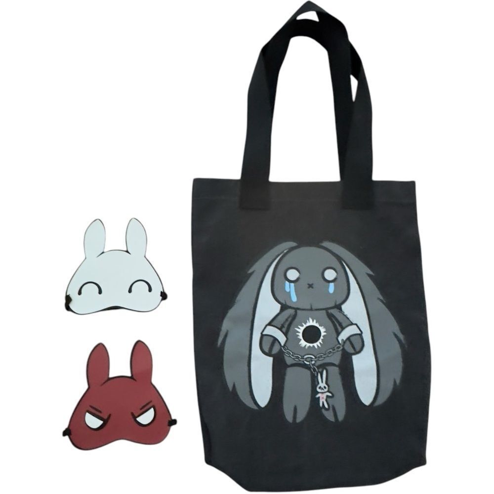 Plushie Dreadfuls PTSD Bunny Tote Bag & 2 Emotion Masks.